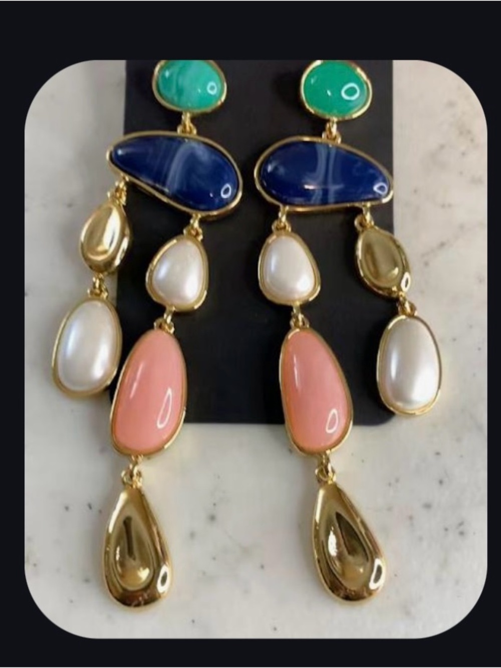 Gold-Tone Multicolor Drop Earrings with Pink, Blue & Green Stones